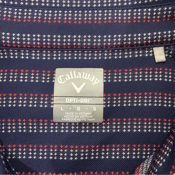 Callaway Opti Dri Men's Golf Polo Shirt Size L Short Sleeve Navy Blue Stripes - Picture 2 of 7